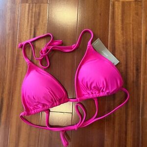 J.Crew Fuschia Bikini Top Fuschia Triangle Swim Halter String Tie Sz Medium